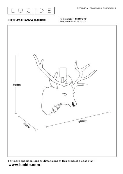 Lucide EXTRAVAGANZA CARIBOU - Wall light - 1xE27 - White - technical